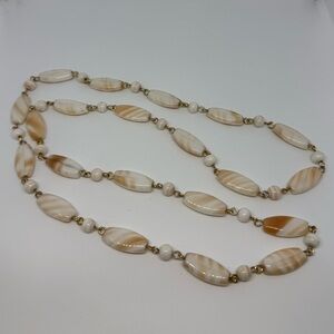 Vintage Marbled Lucite Necklace Cream Tan 28”